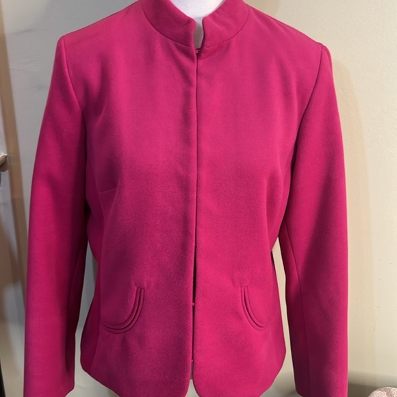 Chicos Pink dressy  front Pockets Hook and Eye closure collarless blazer jacket - Picture 10 of 15